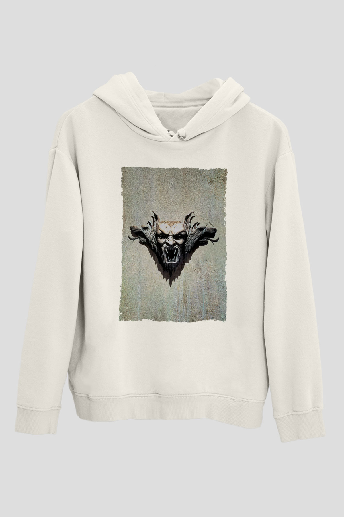 Unisex Drakula Baskılı Beyaz Kapüşonlu Sweatshirt