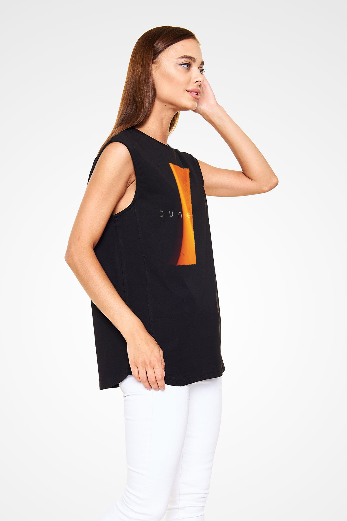Unisex Dune Baskılı Siyah Kolsuz T-shirt