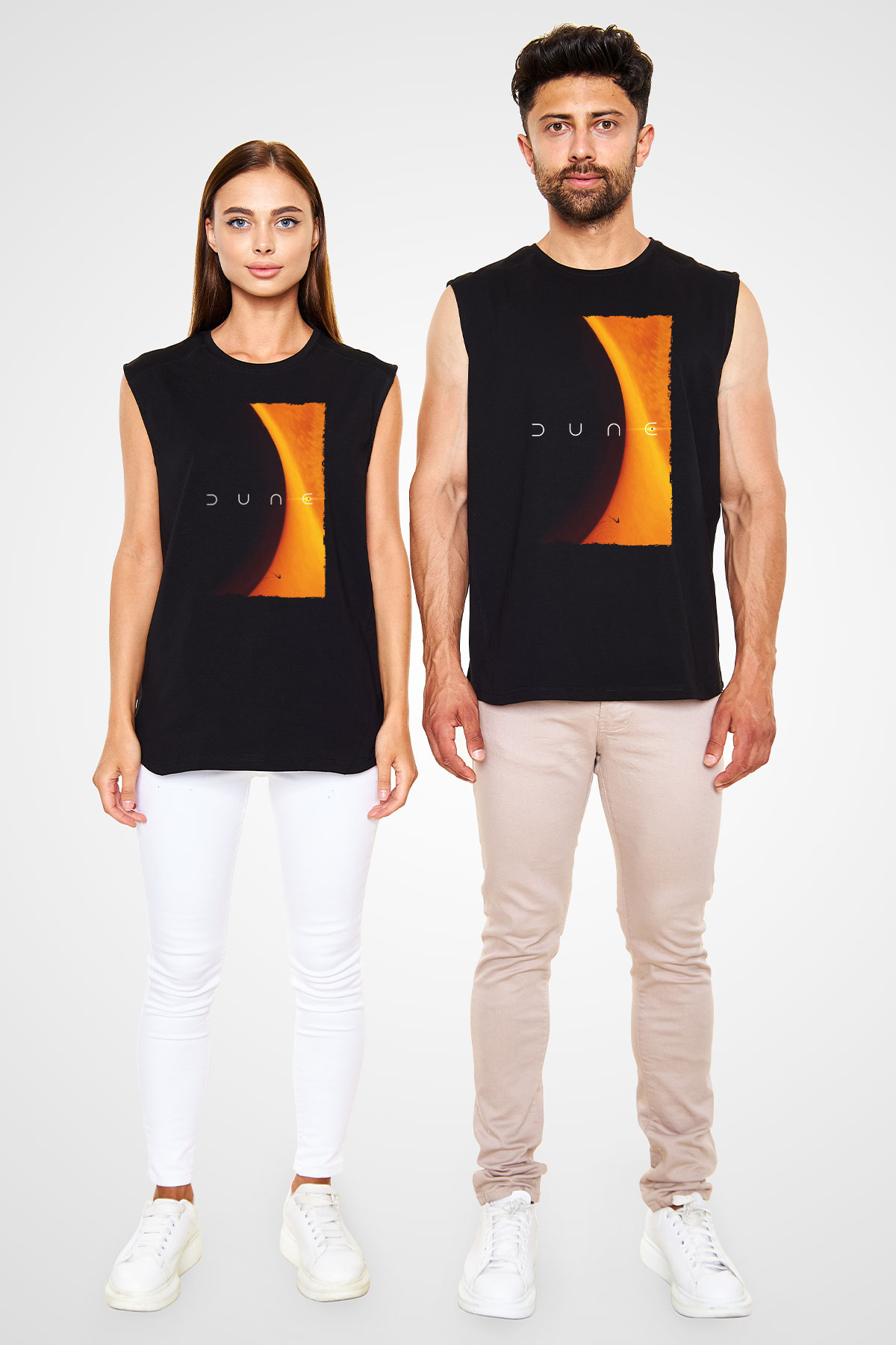 Unisex Dune Baskılı Siyah Kolsuz T-shirt