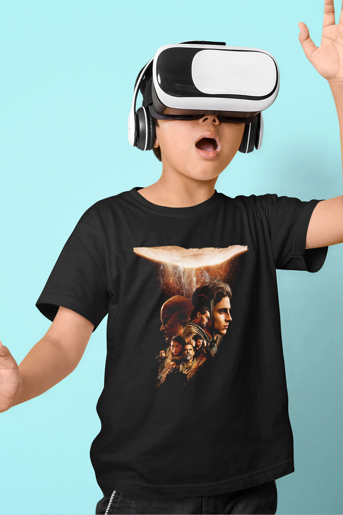 Unisex Dune Part Two Baskılı Siyah Çocuk T-Shirt