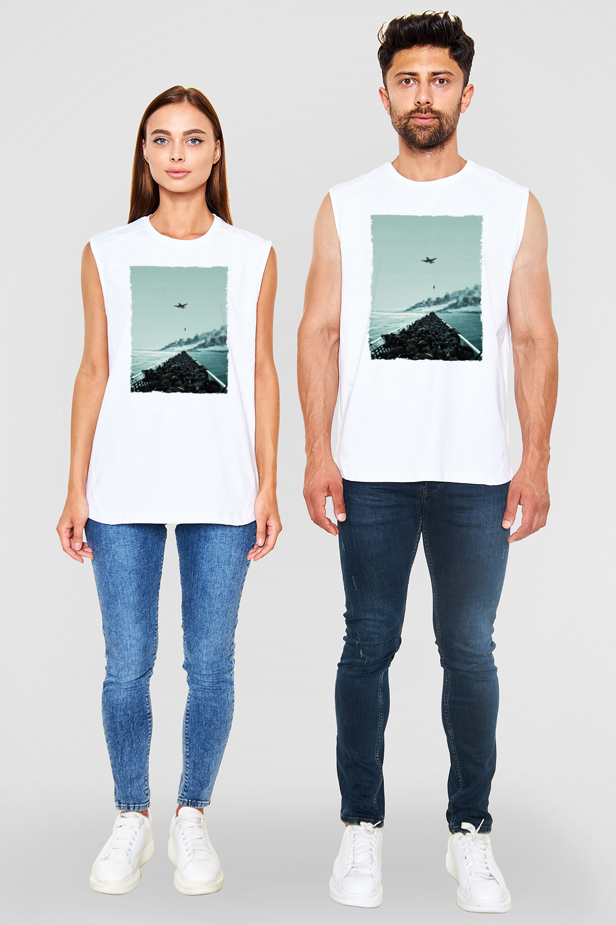 Unisex Dunkirk Baskılı Beyaz Kolsuz Tshirt