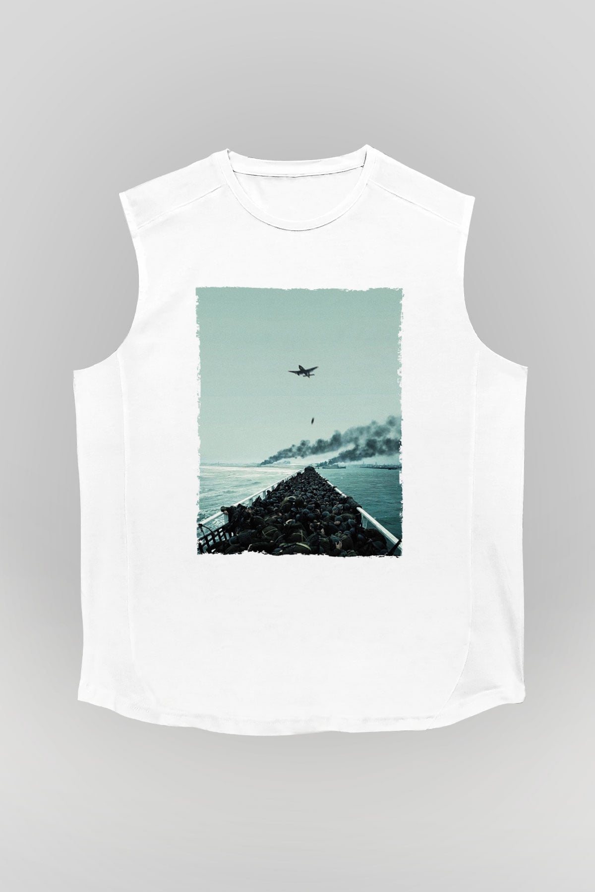 Unisex Dunkirk Baskılı Beyaz Kolsuz Tshirt