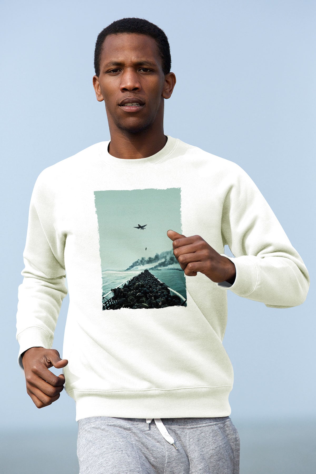 Unisex Dunkirk Baskılı Beyaz Sweatshirt