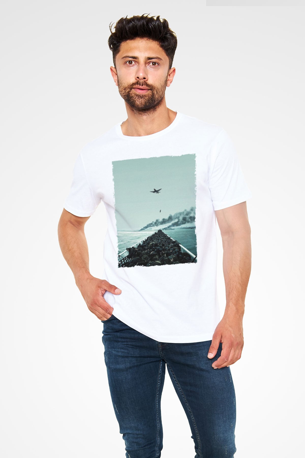 Unisex Dunkirk Baskılı Beyaz Tshirt