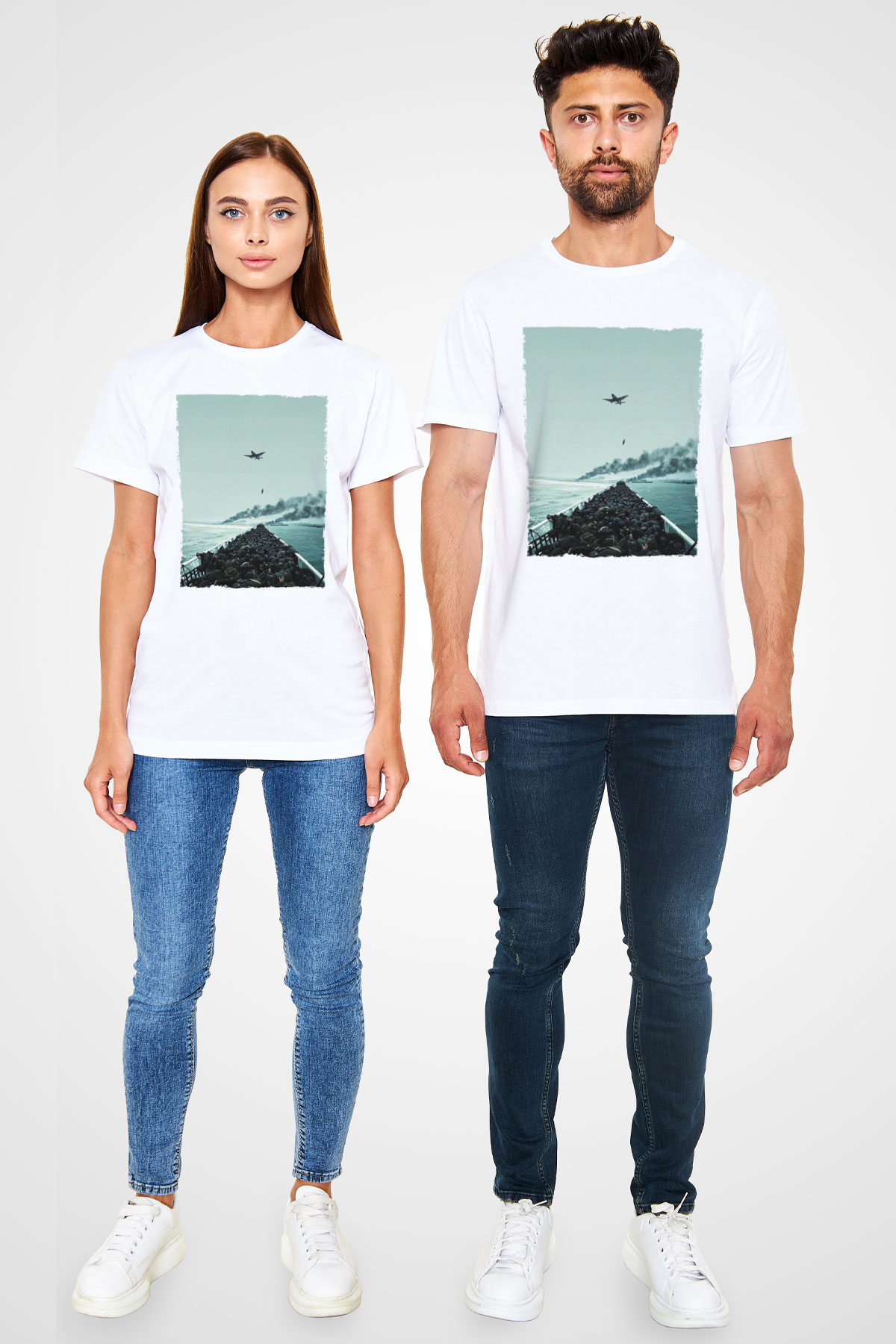 Unisex Dunkirk Baskılı Beyaz Tshirt