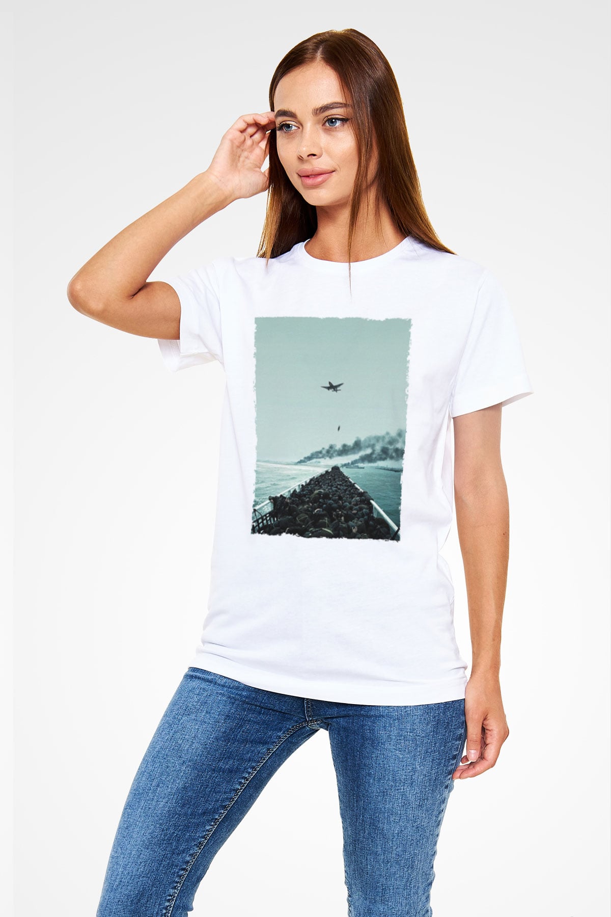Unisex Dunkirk Baskılı Beyaz Tshirt