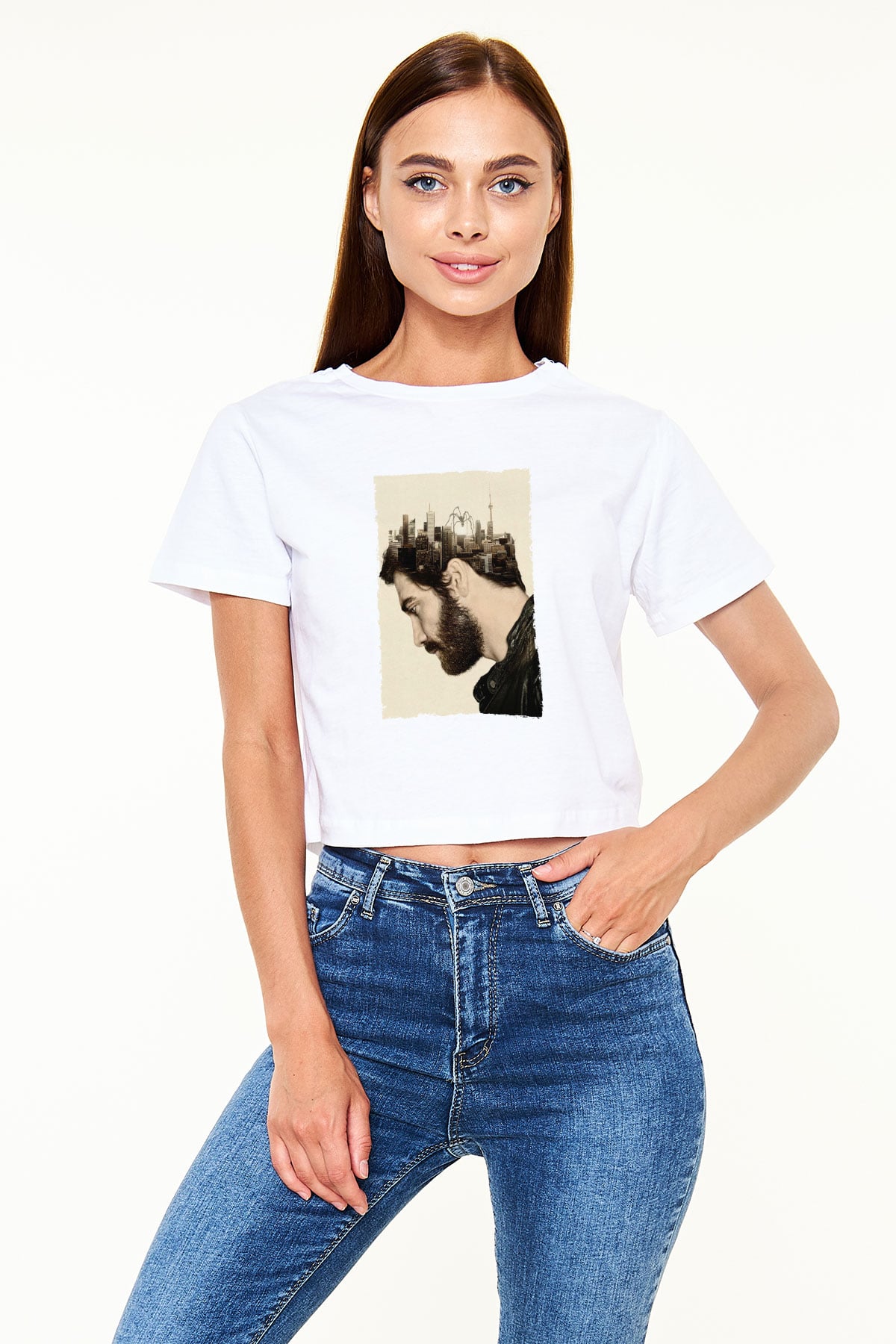 Unisex Düşman (Enemy) Baskılı Beyaz Crop Top Tshirt