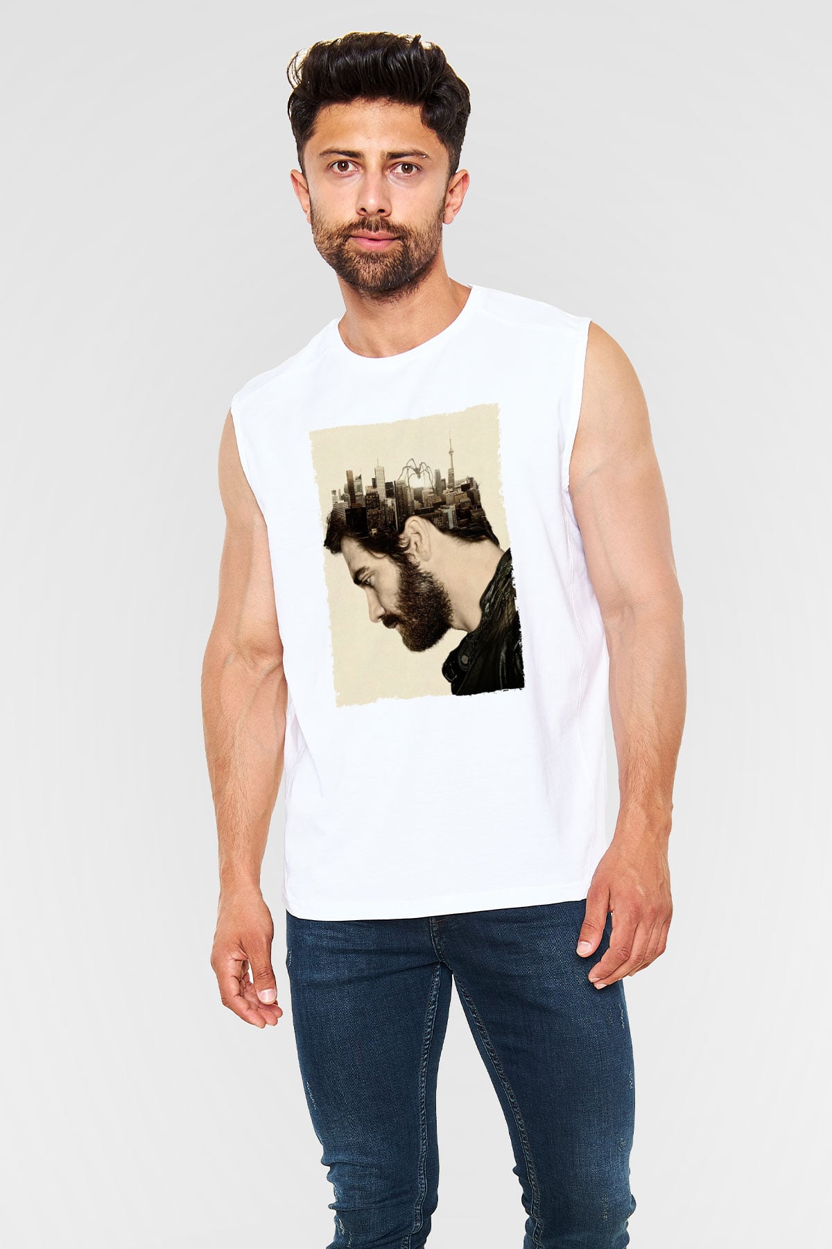 Unisex Düşman (Enemy) Baskılı Beyaz Kolsuz Tshirt