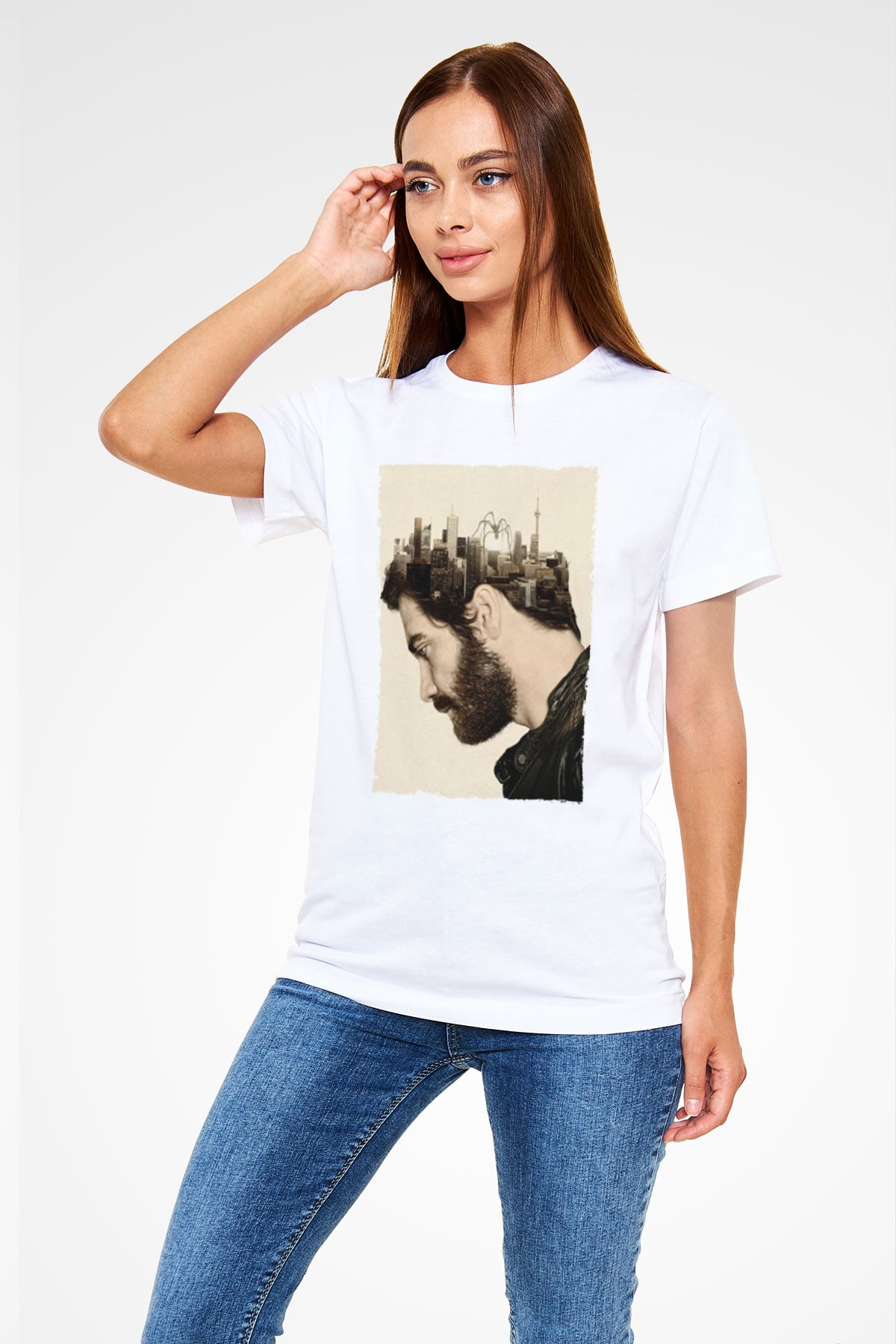 Unisex Düşman (Enemy) Baskılı Beyaz Tshirt