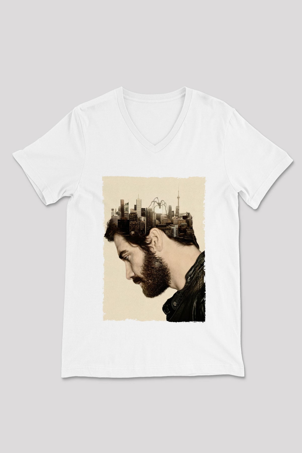 Unisex Düşman (Enemy) Baskılı Beyaz V Yaka Tshirt