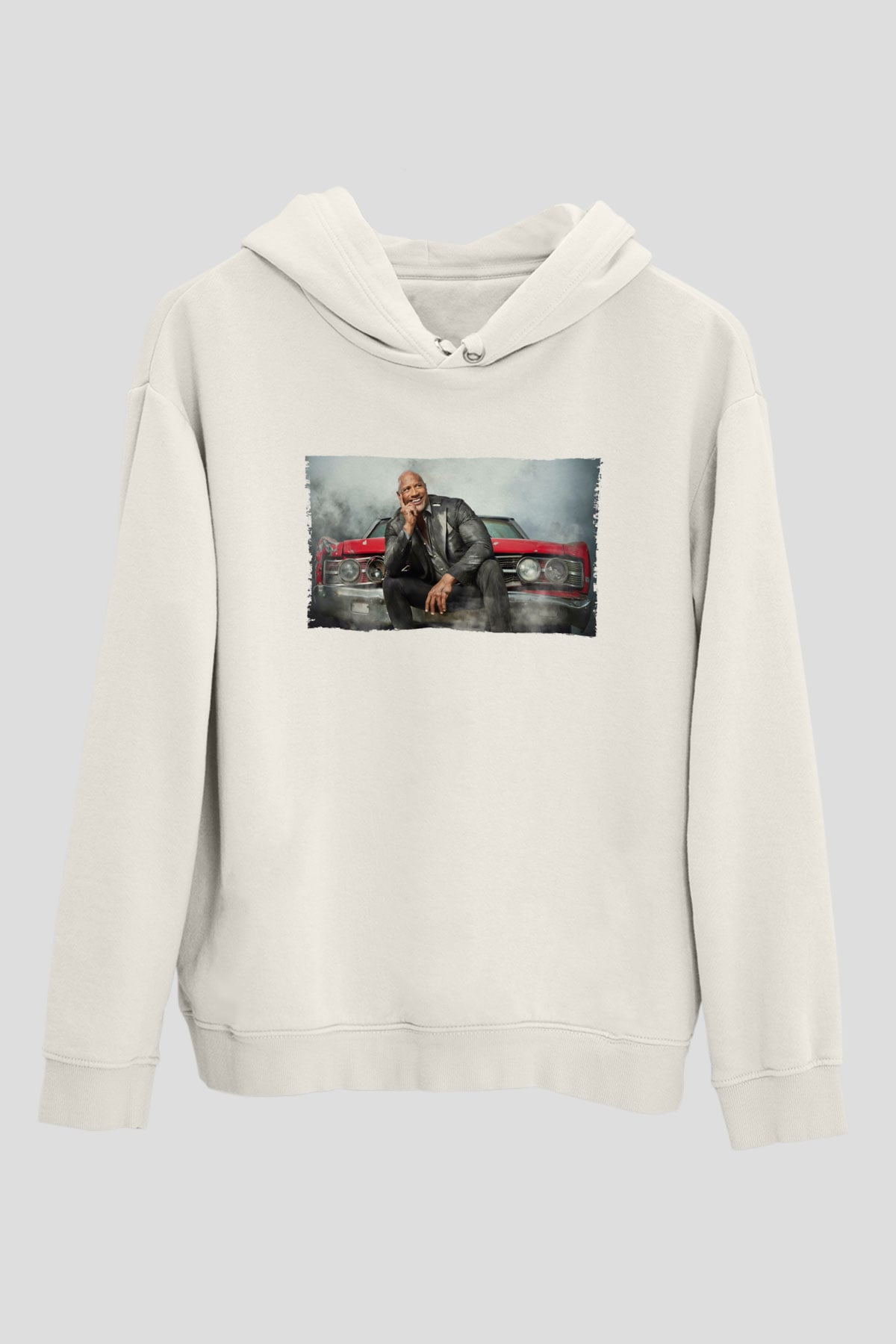 Unisex Dwayne Johnson as Luke Hobbs in Fast and Furious Baskılı Beyaz Kapüşonlu Sweatshirt