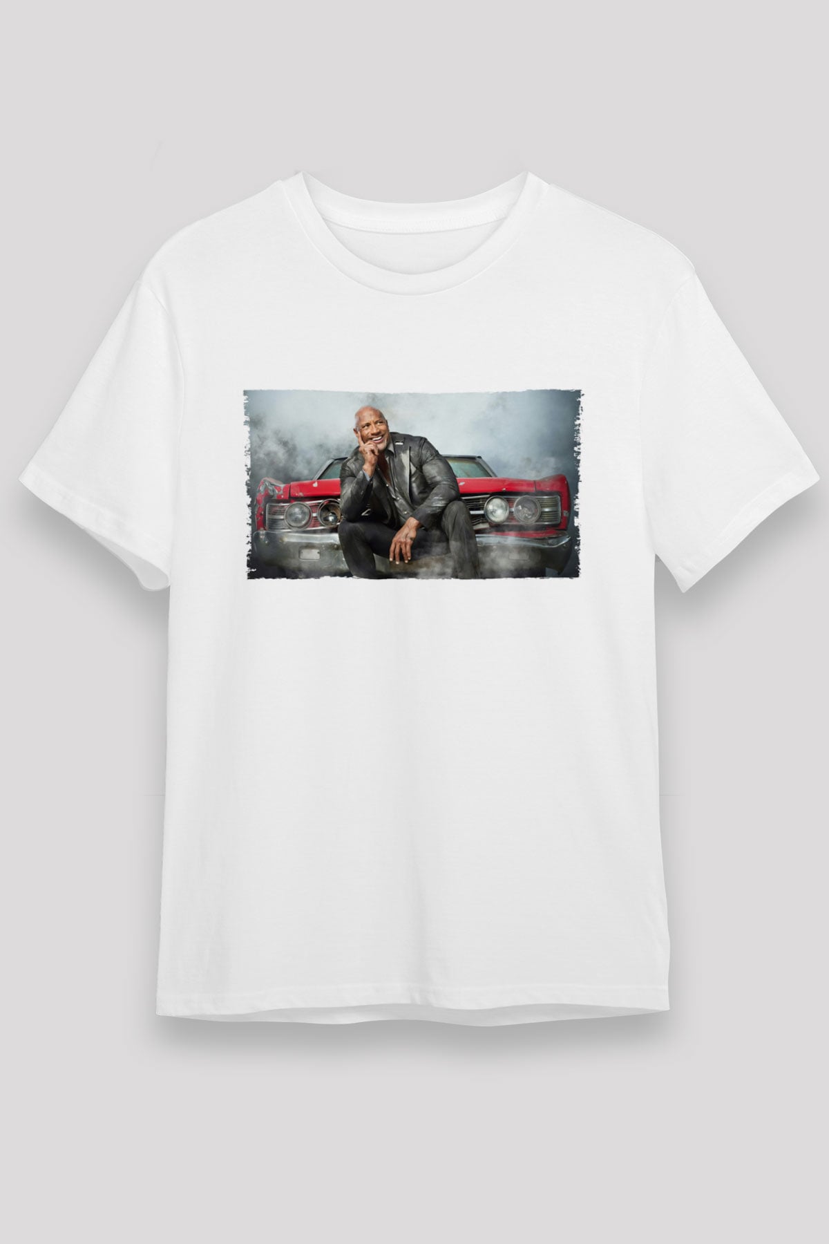 Unisex Dwayne Johnson as Luke Hobbs in Fast and Furious Baskılı Beyaz Tshirt