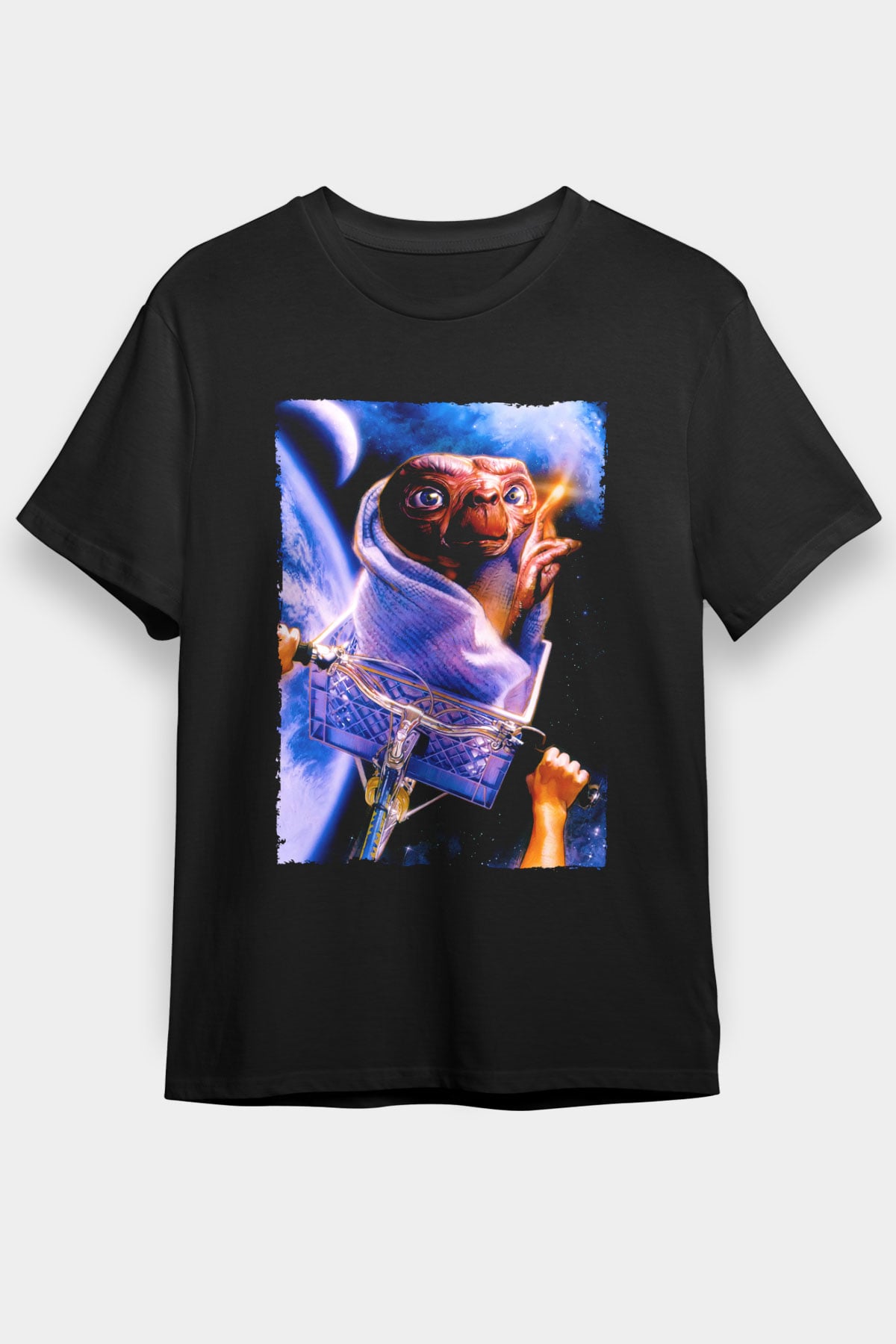 Unisex E.T. (E.T. the Extra-Terrestrial) Baskılı Siyah Tshirt