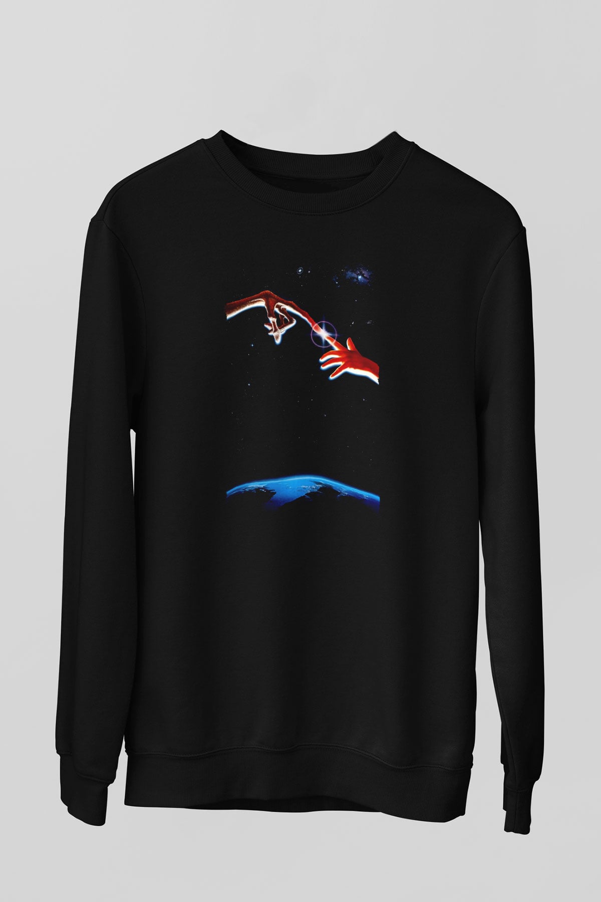Unisex E.T. (E.T. the Extra-Terrestrial) Baskılı Siyah Sweatshirt