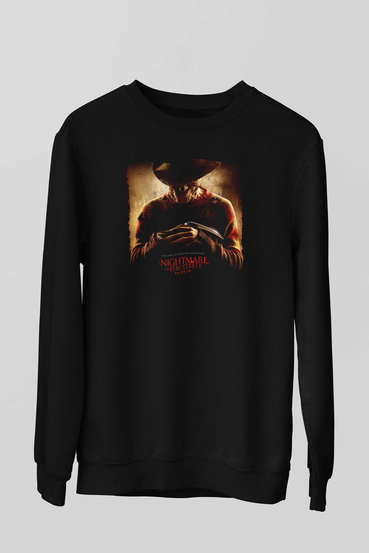 Unisex Elm Sokağında Kâbus (A Nightmare on Elm Street) Baskılı Siyah Sweatshirt