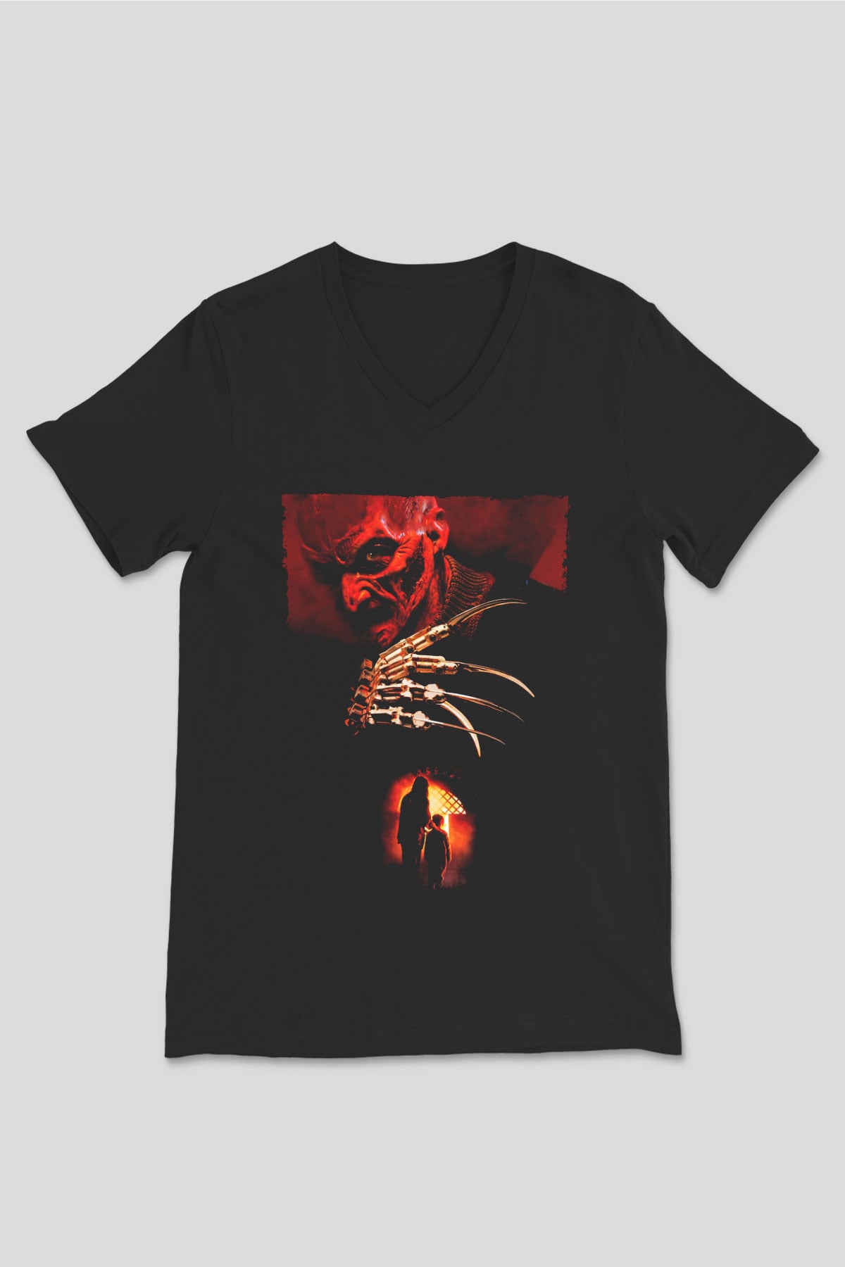 Unisex Elm Sokağı'nda Son Kabus (Wes Craven's New Nightmare) Baskılı Siyah V Yaka T-shirt