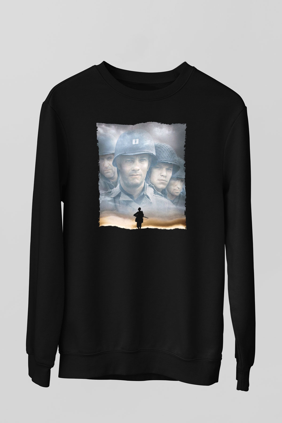 Unisex Er Ryan'ı Kurtarmak (Saving Private Ryan) Baskılı Siyah Sweatshirt