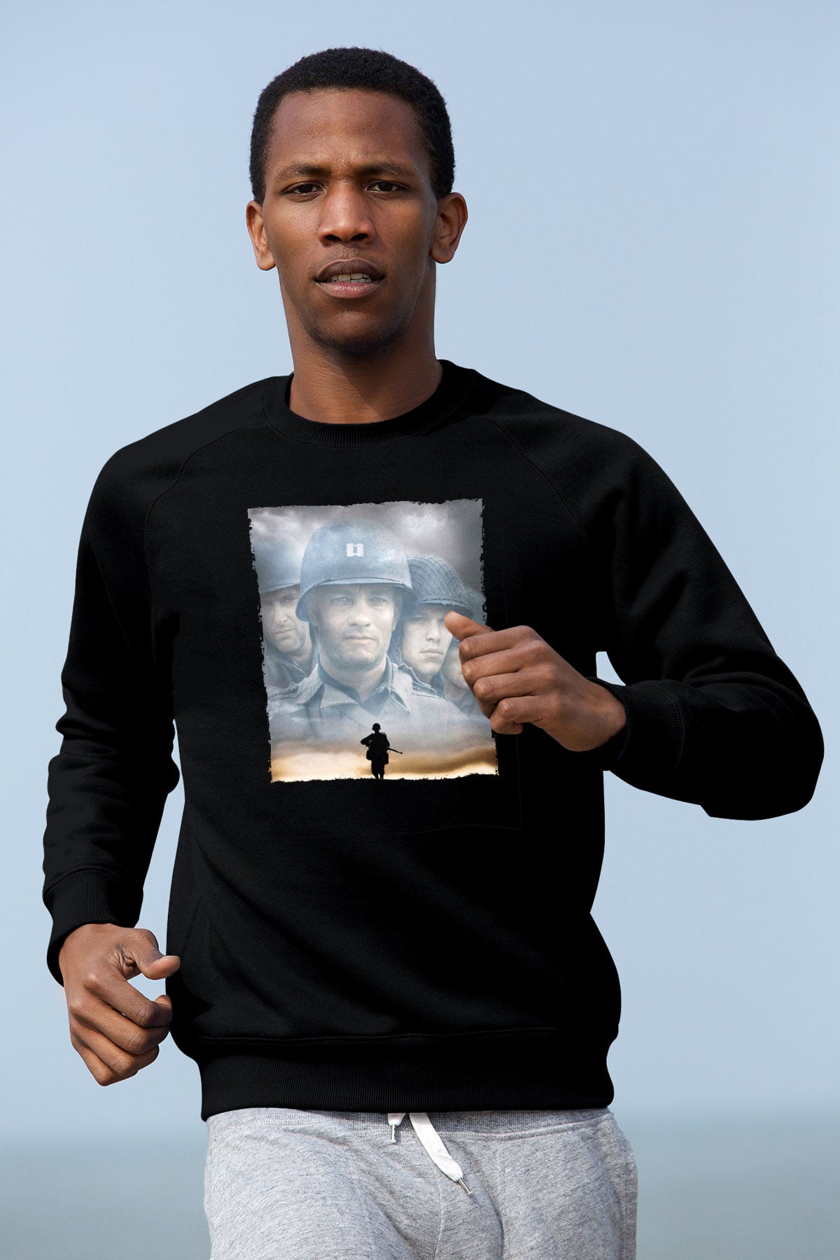 Unisex Er Ryan'ı Kurtarmak (Saving Private Ryan) Baskılı Siyah Sweatshirt