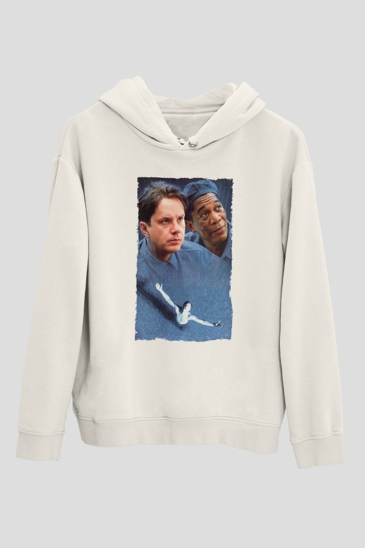 Unisex Esaretin Bedeli (The Shawshank Redemption) Baskılı Beyaz Kapüşonlu Sweatshirt