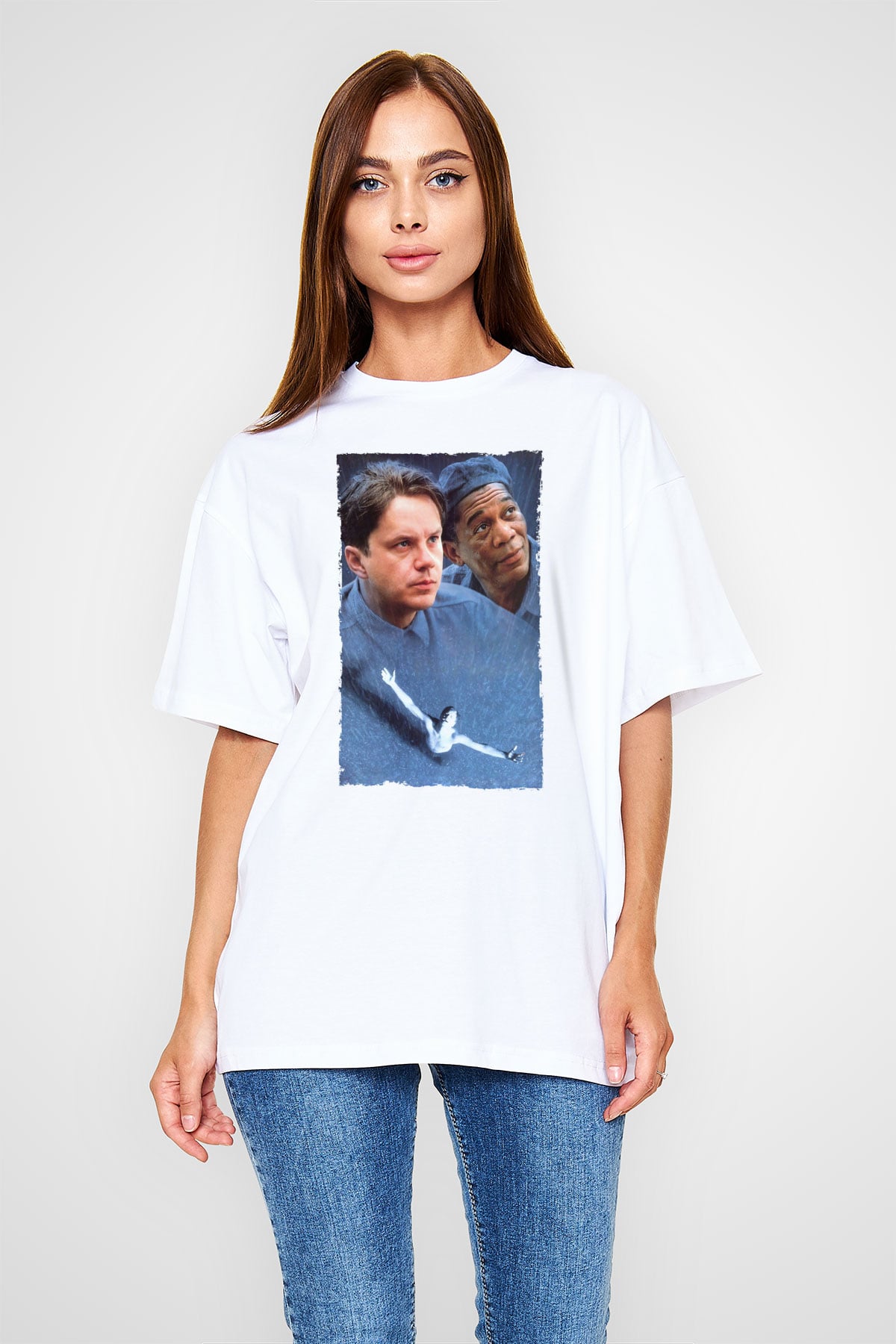 Unisex Esaretin Bedeli (The Shawshank Redemption) Baskılı Beyaz Oversize Tişört