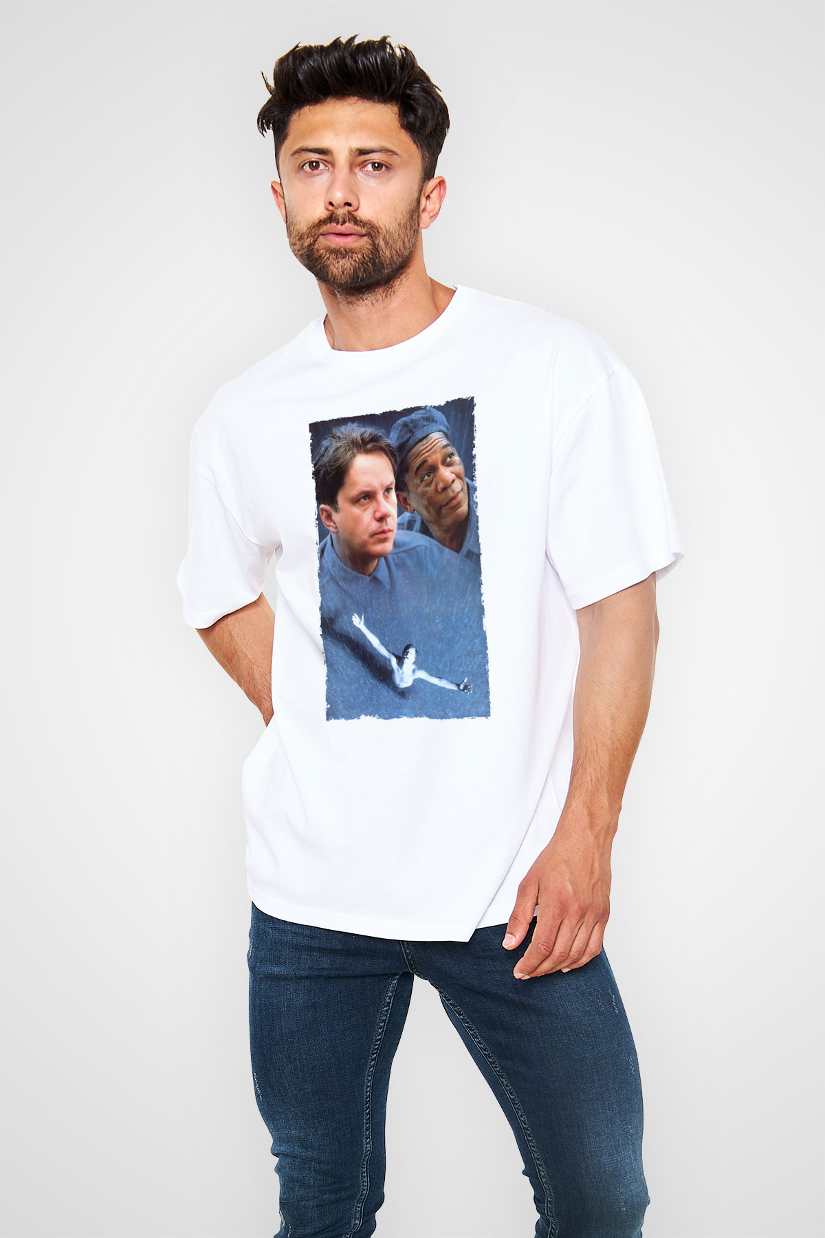 Unisex Esaretin Bedeli (The Shawshank Redemption) Baskılı Beyaz Oversize Tişört