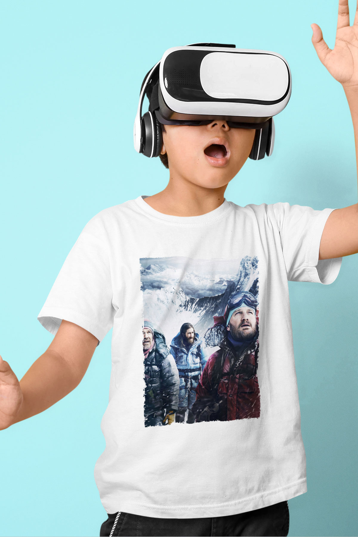 Unisex Everest Dağı Baskılı Beyaz Çocuk Tshirt