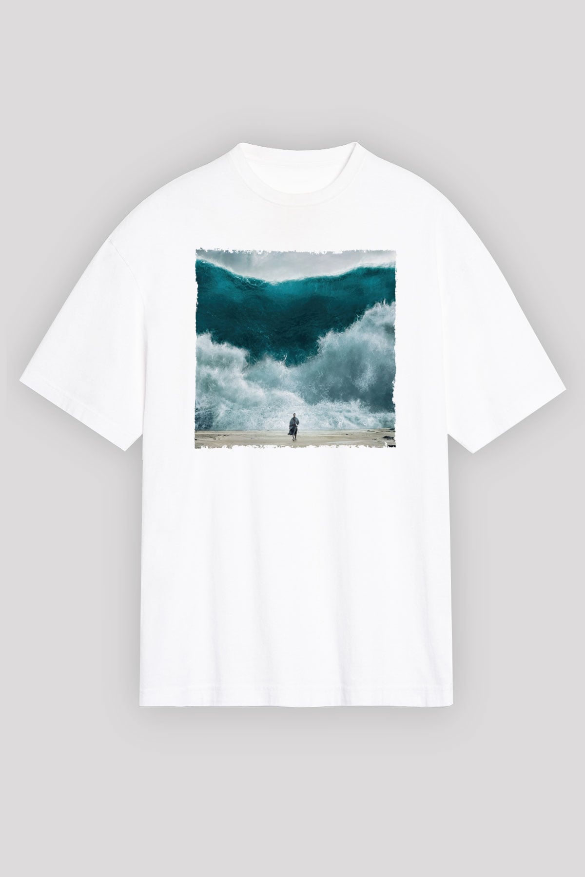 Unisex Exodus Gods and Kings Baskılı Beyaz Oversize Oversize T-shirt