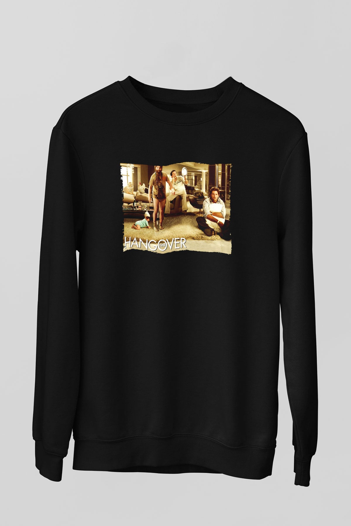 Unisex Felekten Bir Gece (The Hangover) Baskılı Siyah Sweatshirt