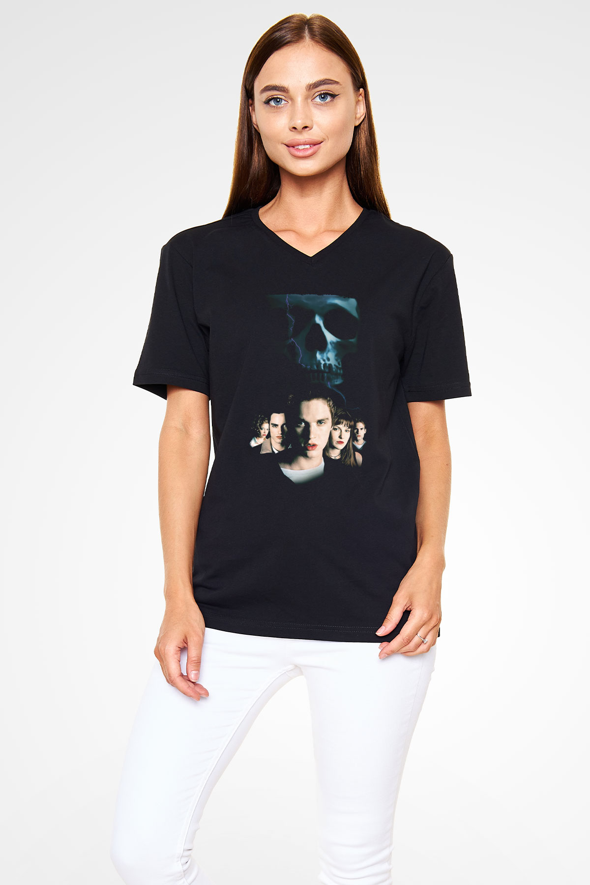 Unisex Final Destination Baskılı Siyah V Yaka T-shirt