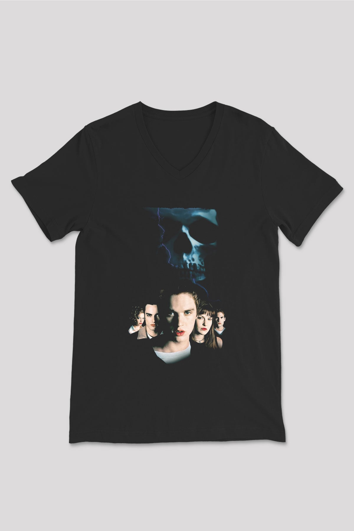 Unisex Final Destination Baskılı Siyah V Yaka T-shirt