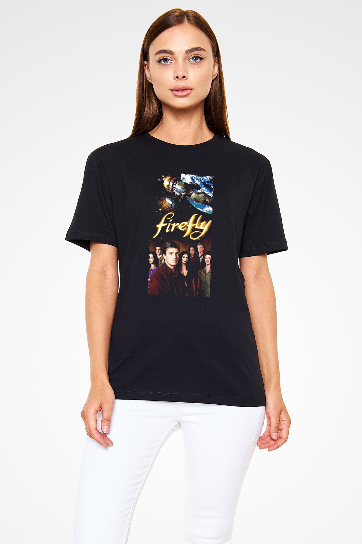 Unisex Firefly Baskılı Siyah Tişört