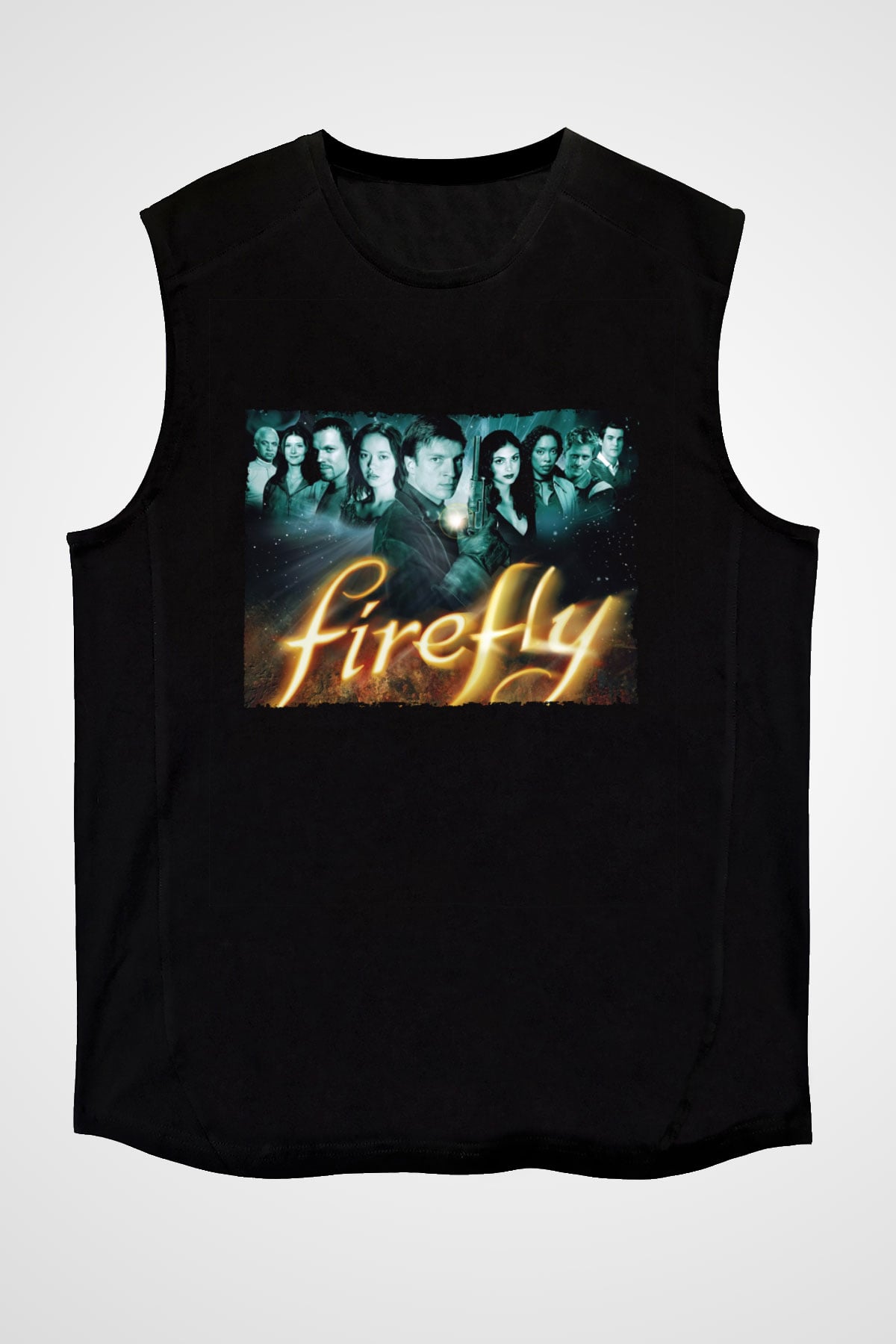 Unisex Firefly Baskılı Siyah Unisex Kolsuz Tişört