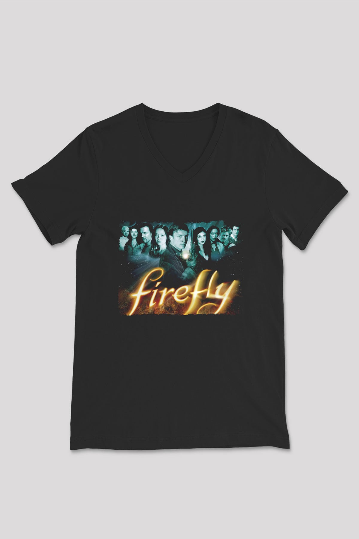 Unisex Firefly Baskılı Siyah Unisex V Yaka Tişört