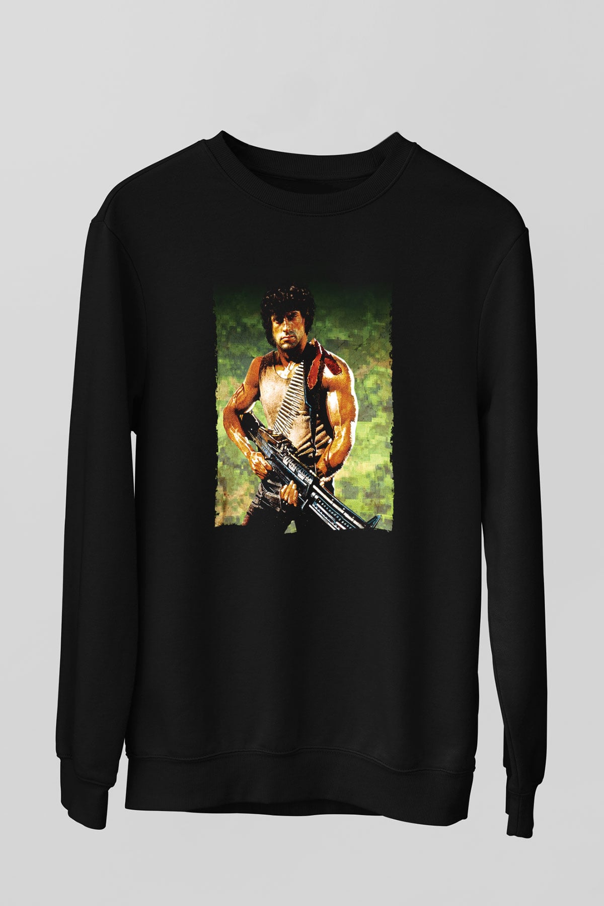 Unisex First Blood Baskılı Siyah Sweatshirt