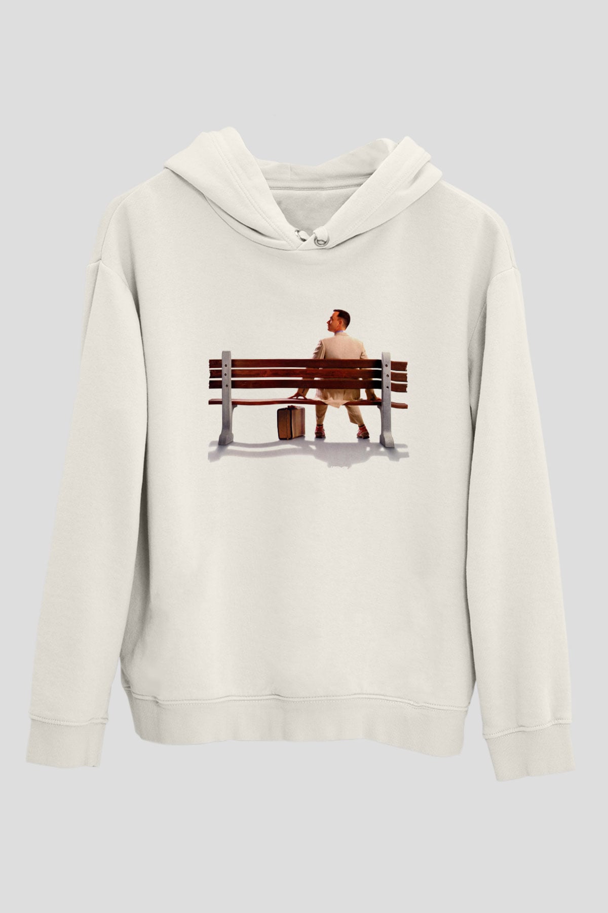 Unisex Forrest Gump Baskılı Beyaz Kapüşonlu Sweatshirt