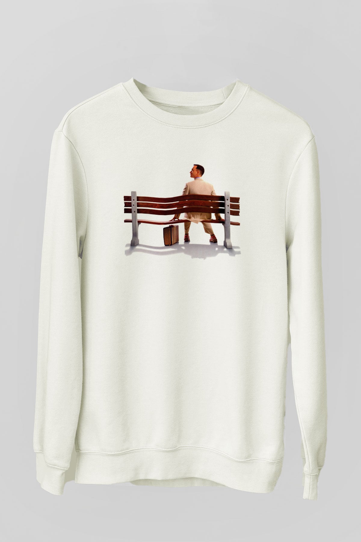 Unisex Forrest Gump Baskılı Beyaz Sweatshirt