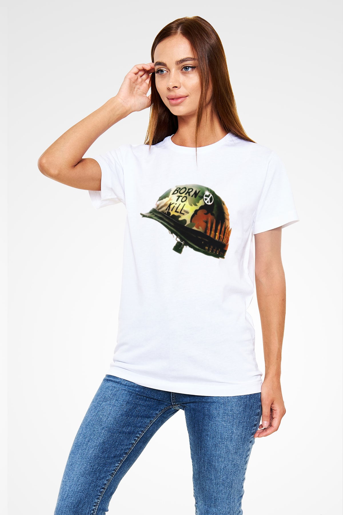 Unisex Full Metal Jacket Baskılı Beyaz Tişört