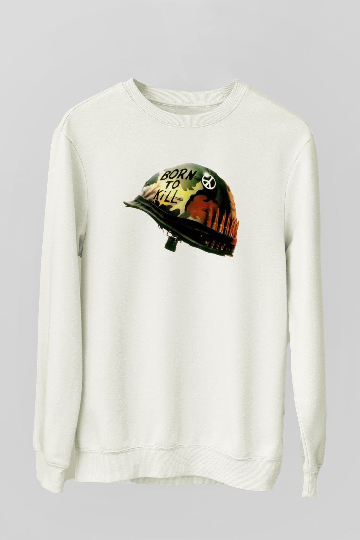 Unisex Full Metal Jacket Baskılı Beyaz Sweatshirt
