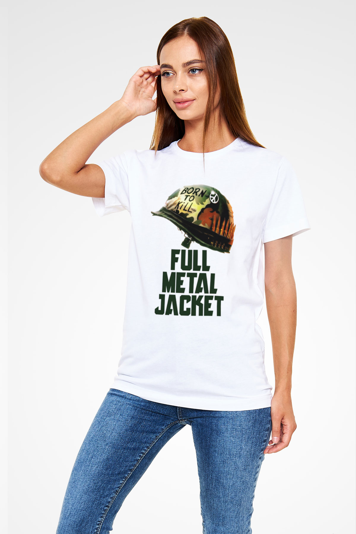 Unisex Full Metal Jacket Baskılı Beyaz Tshirt