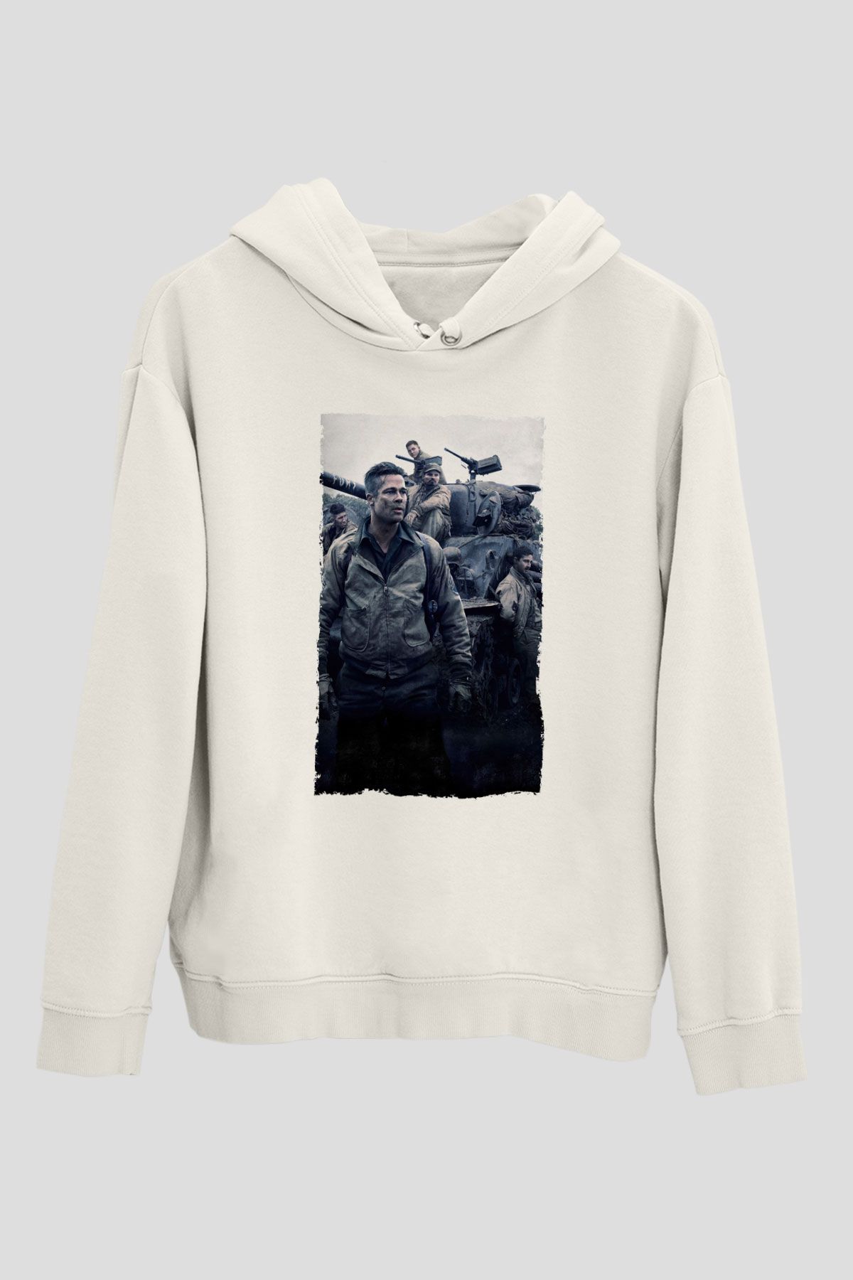 Unisex Fury Baskılı Beyaz Kapüşonlu Sweatshirt