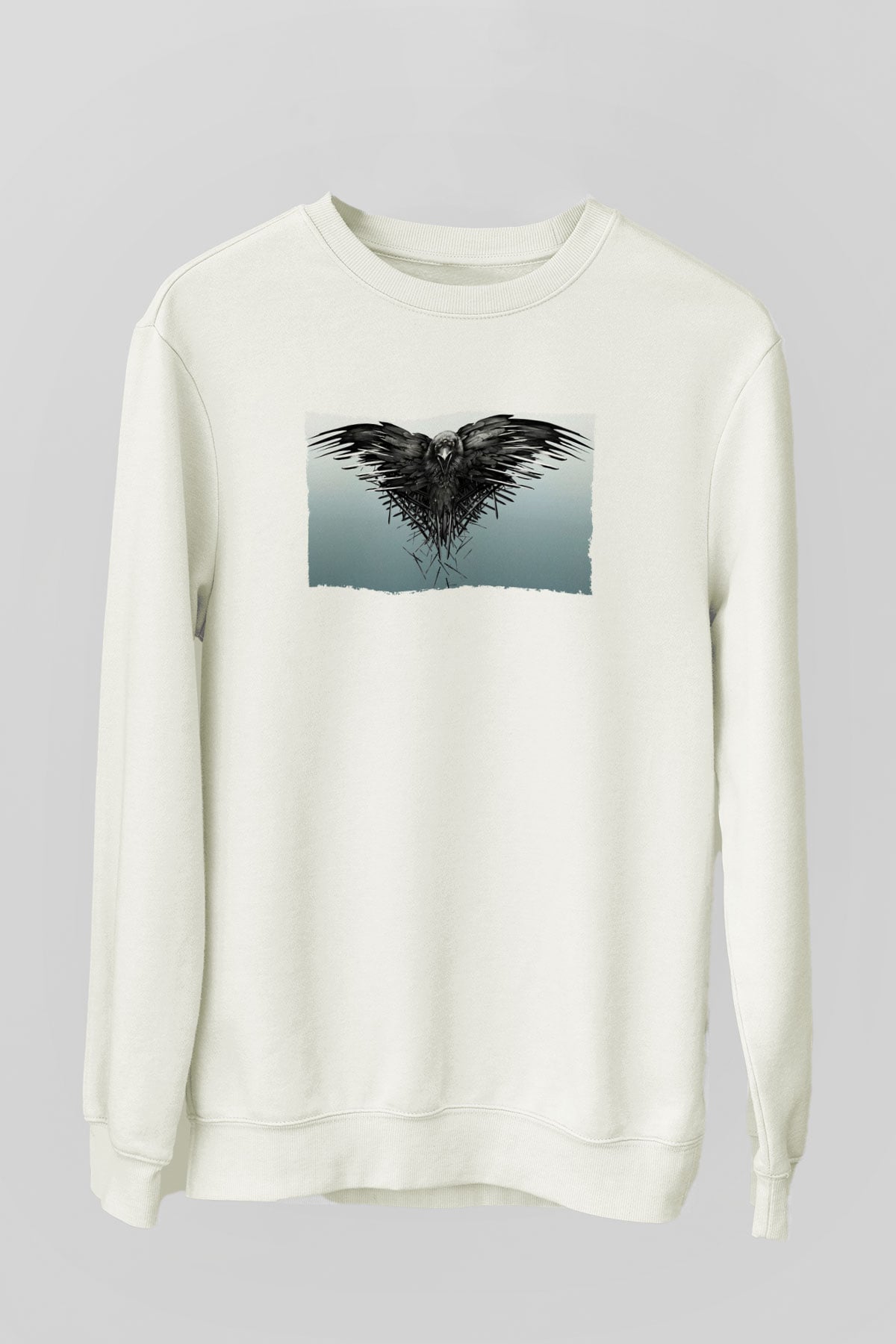 Unisex Game of Thrones Baskılı Beyaz Sweatshirt