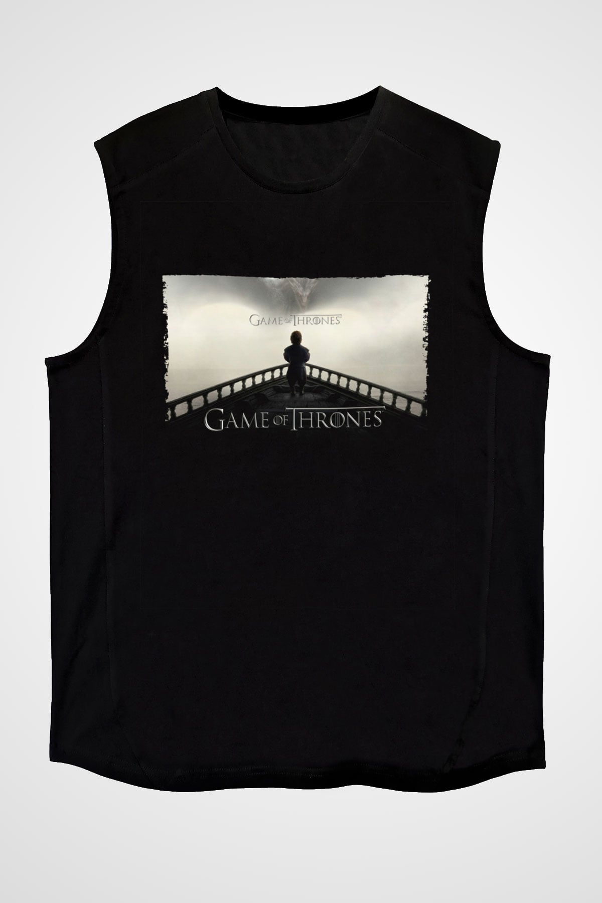 Unisex Game of Thrones Baskılı Siyah Kolsuz Tişört