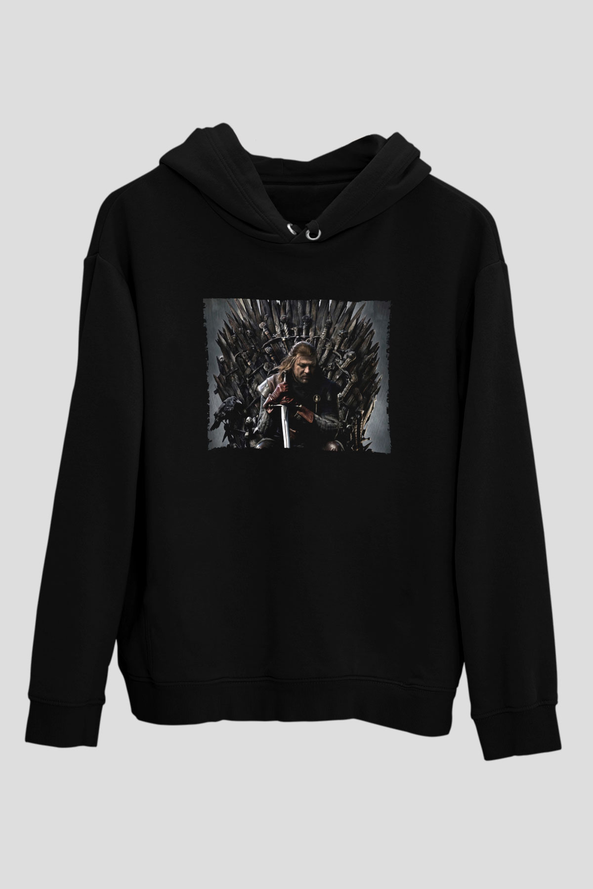Unisex Game of Thrones Baskılı Siyah Unisex Kapüşonlu Sweatshirt