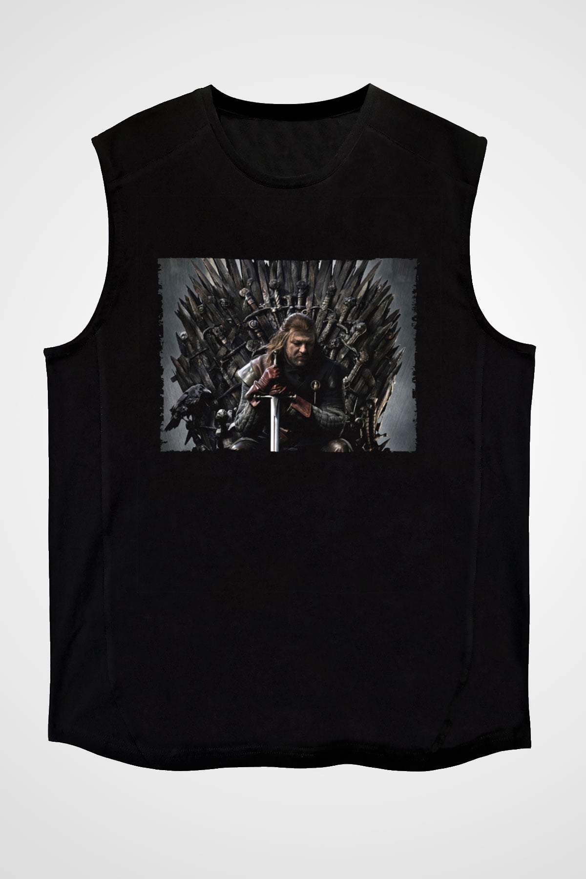 Unisex Game of Thrones Baskılı Siyah Unisex Kolsuz Tshirt