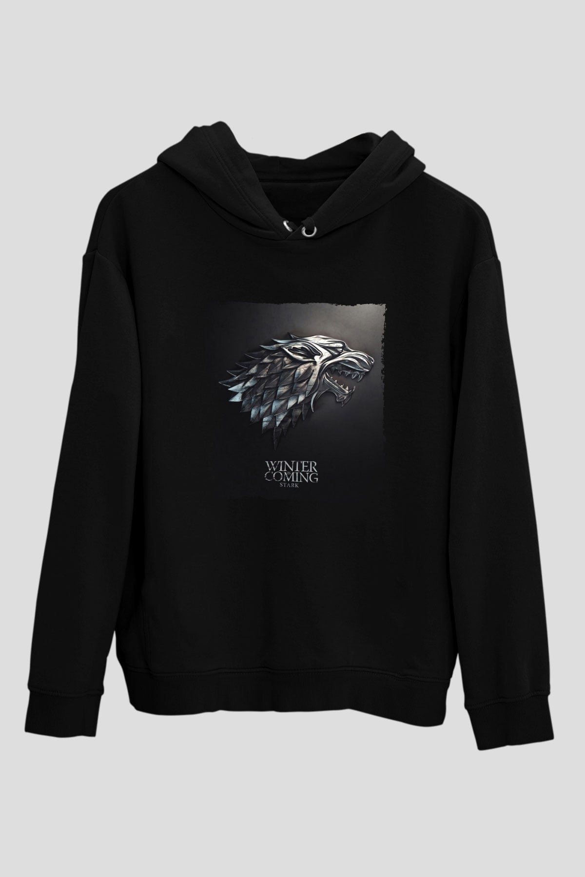 Unisex Game of ThronesBaskılı Siyah Kapüşonlu Sweatshirt