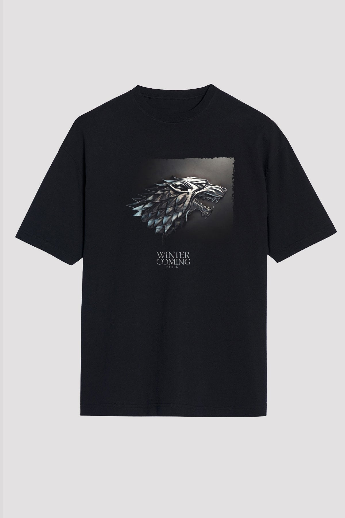 Unisex Game of ThronesBaskılı Siyah Oversize Tişört