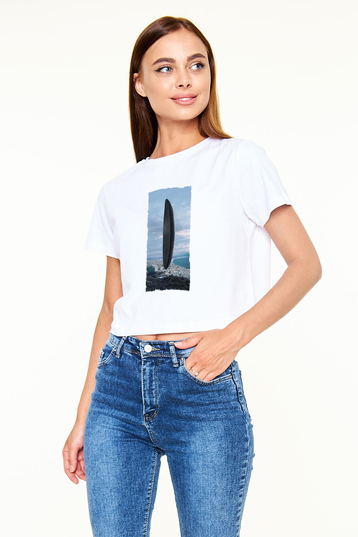 Unisex Geliş Arrival Baskılı Beyaz Crop Top Tshirt