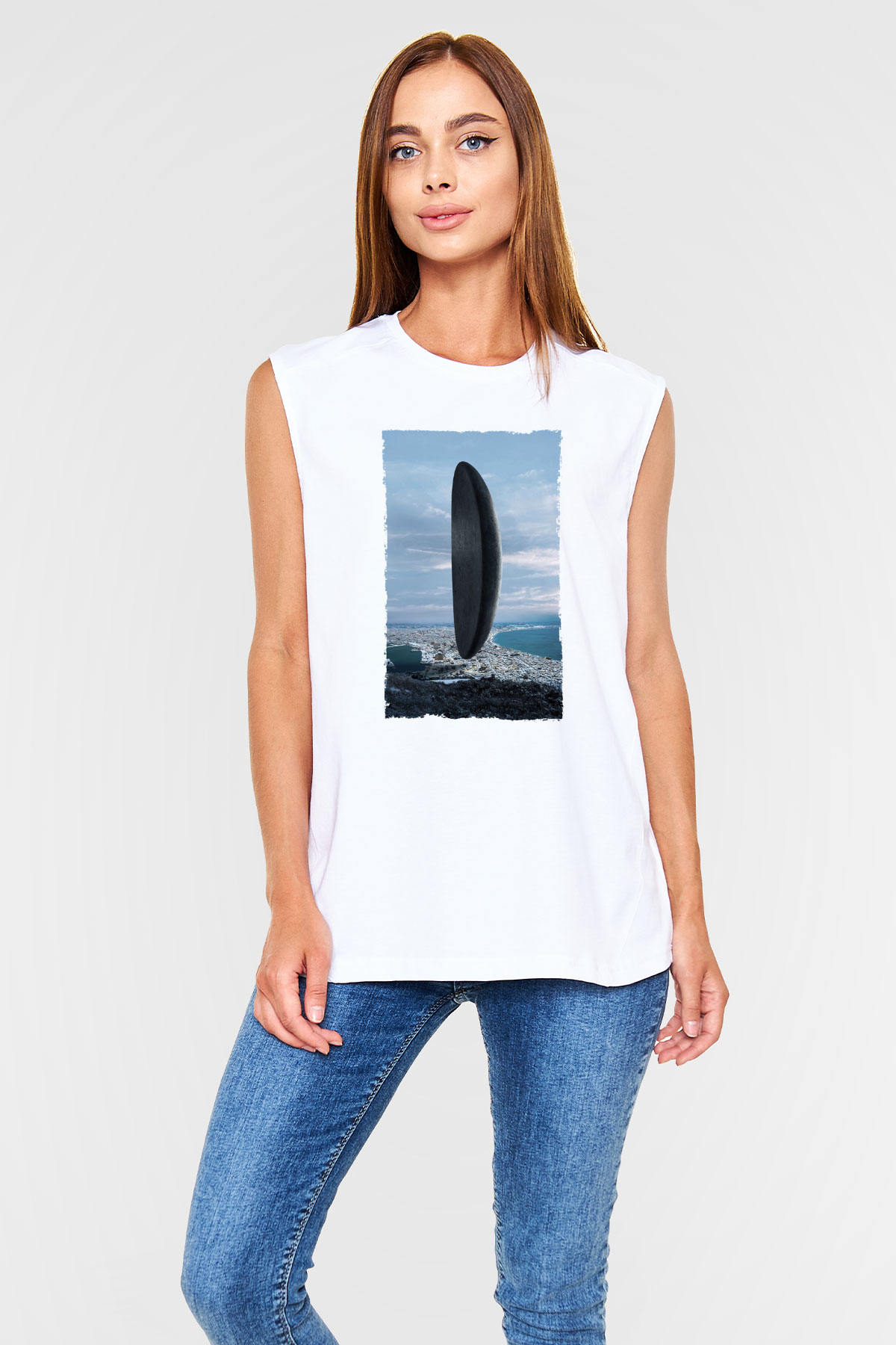 Unisex Geliş Arrival Baskılı Beyaz Kolsuz Tshirt