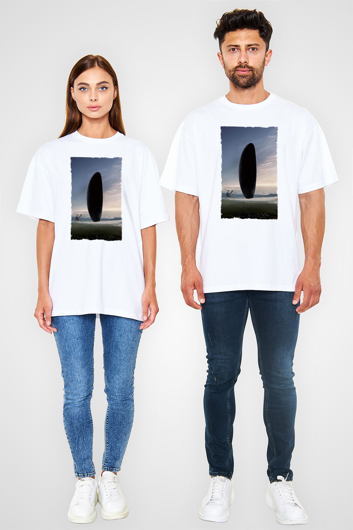 Unisex Geliş Arrival Baskılı Beyaz Oversize Tişört