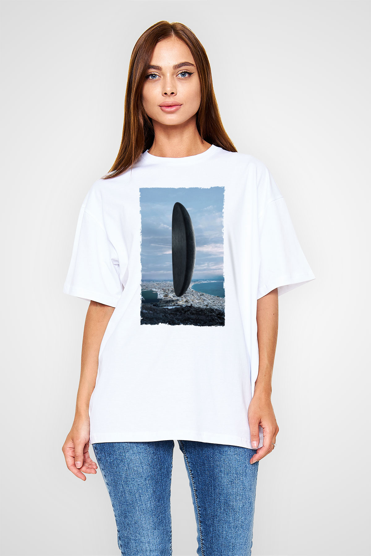Unisex Geliş Arrival Baskılı Beyaz Oversize Oversize T-shirt